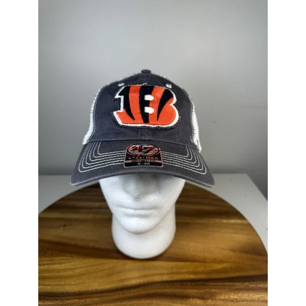 New! Cincinnati Bengals 47 Brand Mesh Closer‎ Charcoal Flex Fit Hat Size S/M